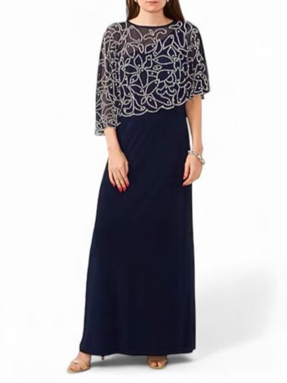 MSK Women’s Round Neck Short Sleeve Cape Fitted Gown